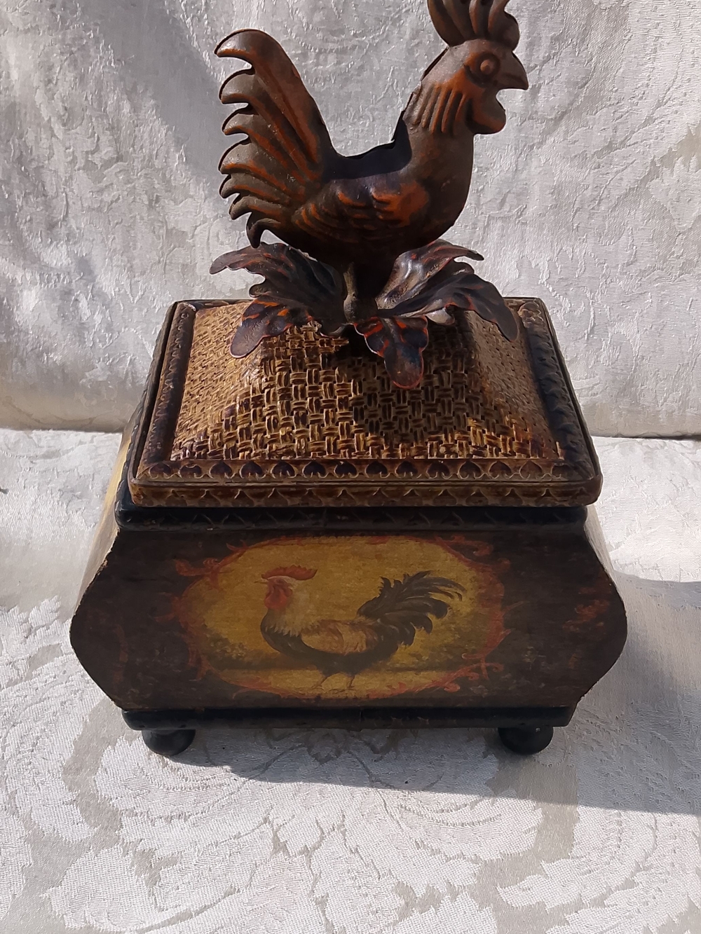Vintage Farmhouse Rooster Trinket Box -  French Country Resin Keepsake Boxes